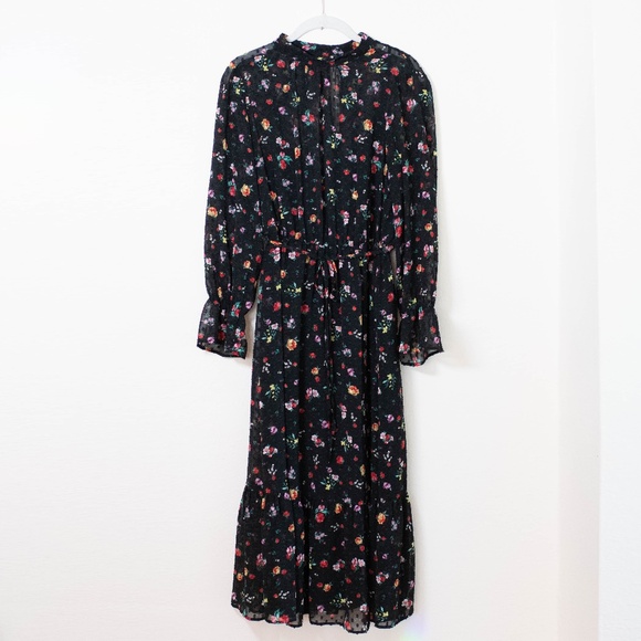 Banana Republic Black Floral Sheer Clip-Dot Midi Dress - Picture 2 of 7